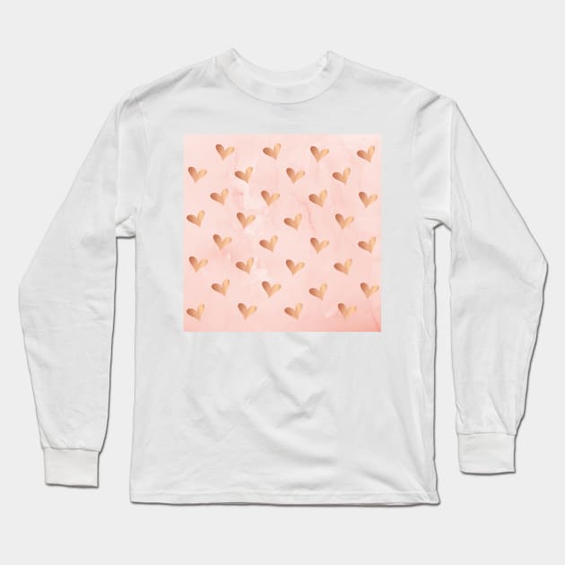 Rose Gold Hearts on Pink Marble Long Sleeve T-Shirt by Steph Elle